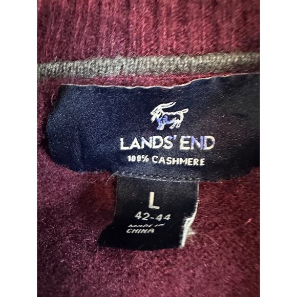 Lands’ End 100% Cashmere Sweater Mens L Burgundy 1/4 Zip Pullover Luxury Soft - Picture 3 of 7
